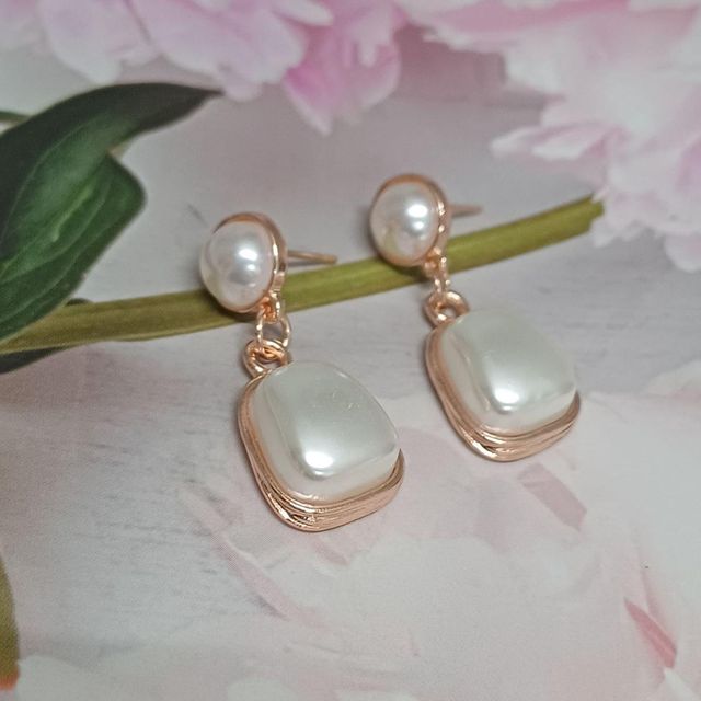 Pearl Drop Rectangle Rosegold