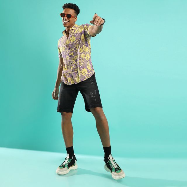 Campus Sutra Men's Contrast Foliage Shirt | Multicolour - S