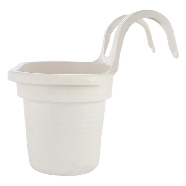 Kuber Industries Plastic 12 Inch Hanging Flower Pot|Double Hook Planter| For Balcony & Garden|White