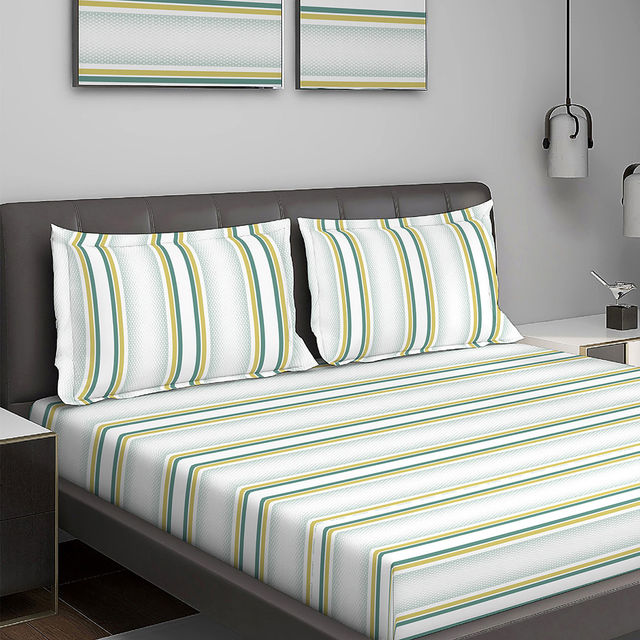 Layers Durathread Cotton Blend 225 CVC White King Bedsheet with 2 Pillow Covers