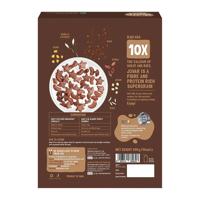 Slurrp Farm Choco Crunch Chocolate Cereal - Ragi Stars and Moons No Maida, No Refined Sugar, No Added Colour 400 g Combo