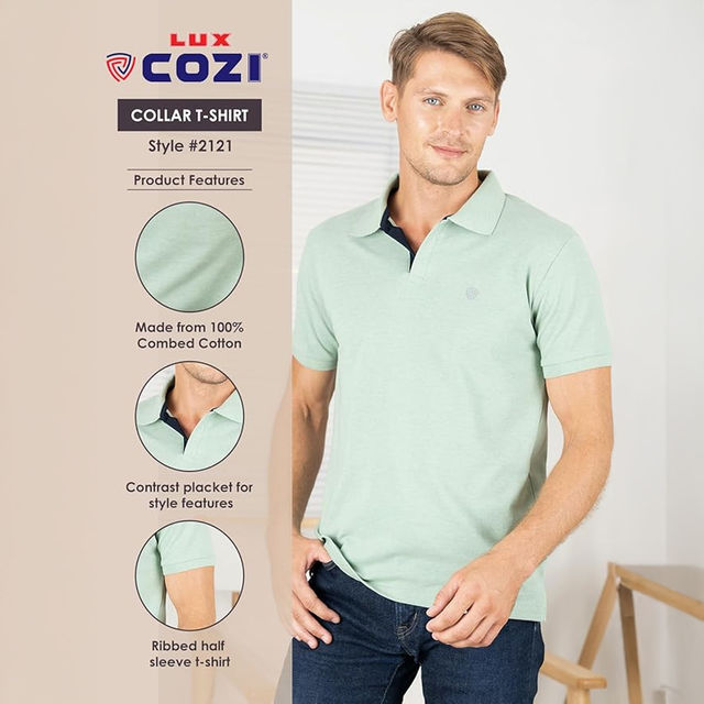 Lux Cozi Men's Solid Cotton Polo T-shirt | Mint Green - M