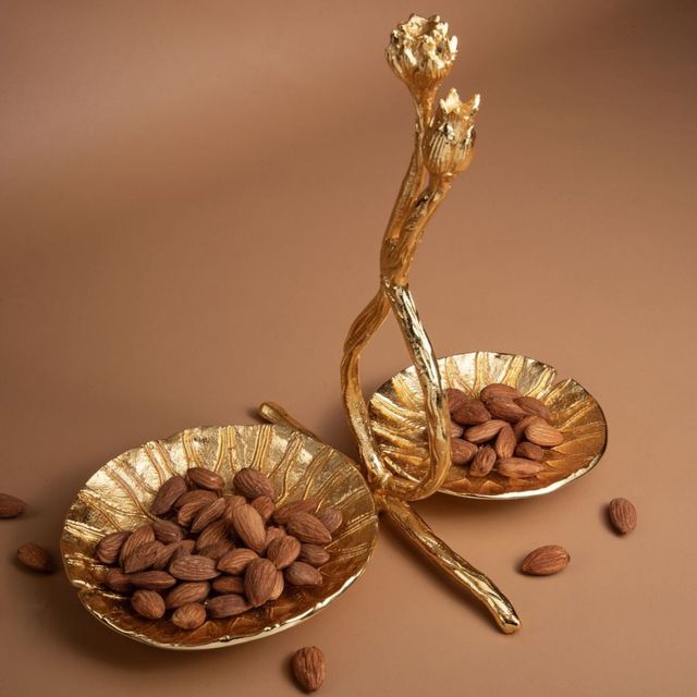 Gibox Lotus Petal Gold Plated Metal Dry Fruit Serving Tray
