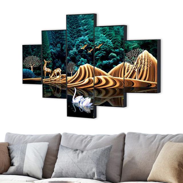 Perpetual Deer Paintings for Wall Decoration | Set of 5 | 3D Scenery | 75 x 43 cm