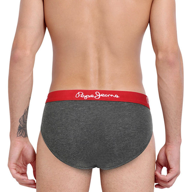 Pepe Jeans Men's Solid Charcoal Melange Brief | M