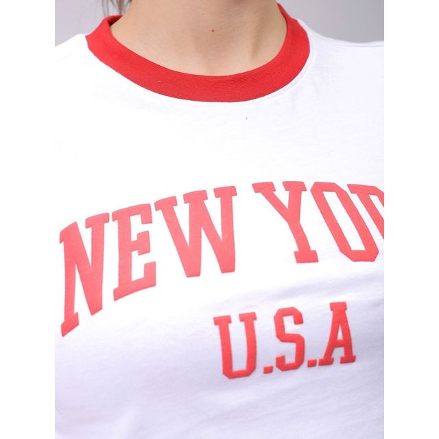 Freehand Women's Casual Slim Typographic Cropped T-shirt | 0424-Zfhcrtee1-05 | White - XS