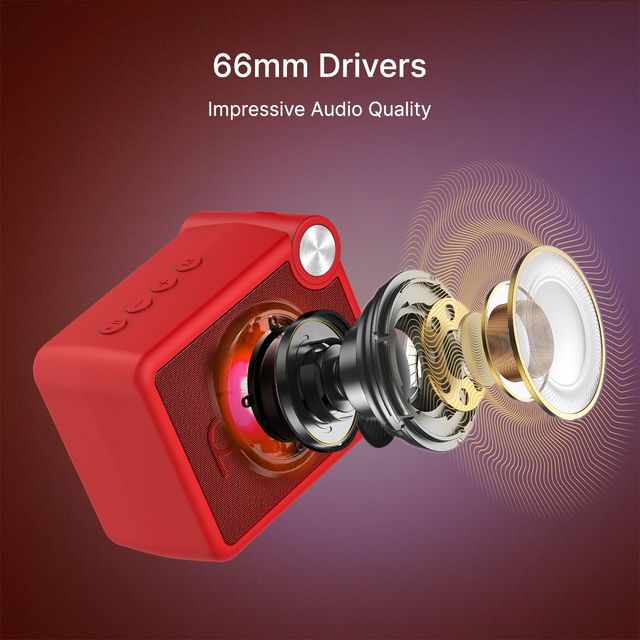 pTron Musicbot Pop V2 7W Mini Bluetooth Speaker with Pristine Sound & 8 Hours Playtime | Red