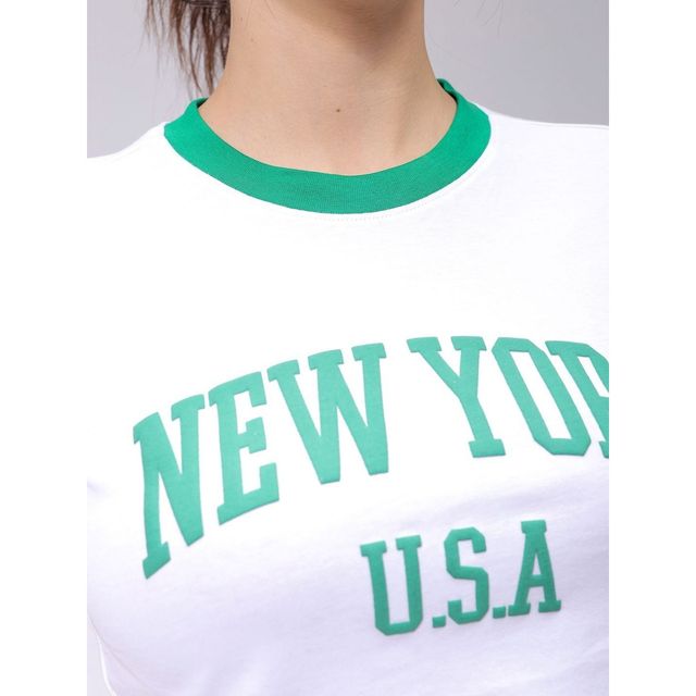 Freehand Women's Casual Slim Typographic Cropped T-shirt | 0424-Zfhcrtee1-02 | White - XL
