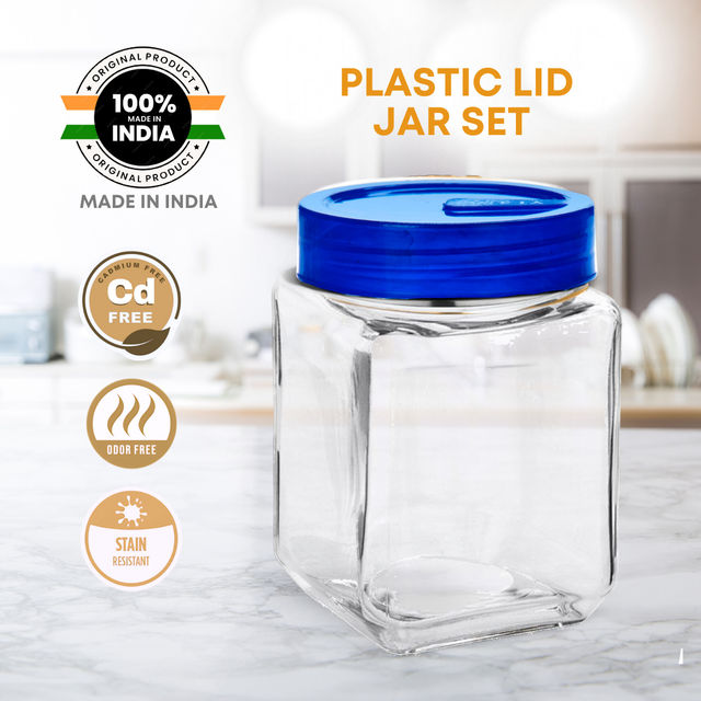 Yera Everyday Storage Jars Square 835 ml (Each) Set Of 2 pcs