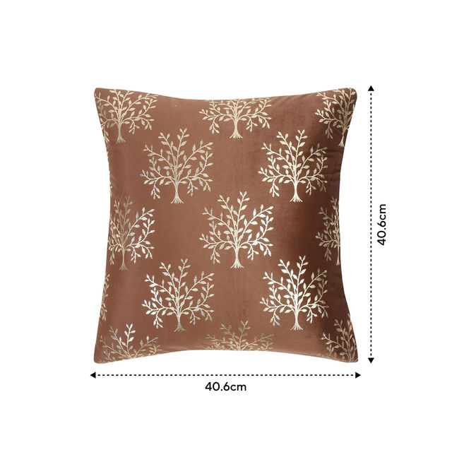Hosta Homes Soft Velvet Tree Pattern Golden Foil Printed Brown Cushion Covers | Pack of 2