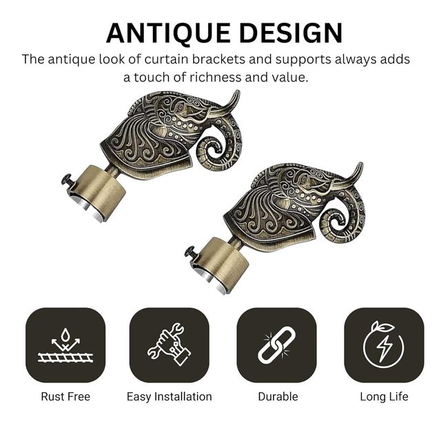 Gloxy Aluminium Antique Finish Curtain Bracket With 1 in Rod Support Fittings | Pair of 2)