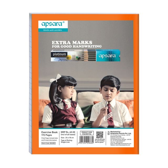 Apsara Kingsize Single Line Notebook | 24 Cm x 18 Cm Approx | Pages - 171 | Assorted