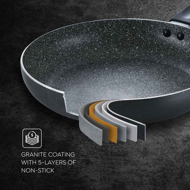 Prestige Omega Deluxe Granite Non-Stick Byk Cookware Set (Aluminum)|Black, 3 Piece