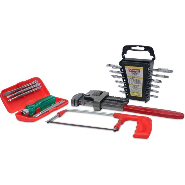 Visko 820 Hand Tools Combo | 6" Hacksaw Frame | Screwdriver Set - 6 Pcs | Spanner Set - 8 pcs