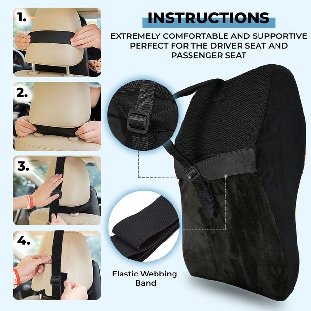 Trajectory Memory Foam Coccyx Seat Cushion For Tailbone Pain | Office Chair & Car Seat Pillow (1pc) & Trajectory Car Headrest Pillow In Memory Foam For Orthopedic | Neck Pain Pillow (1pc) Combo