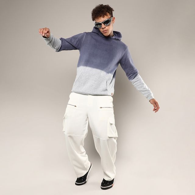 Campus Sutra Men's Hooded Sweatshirt | Blue - XL