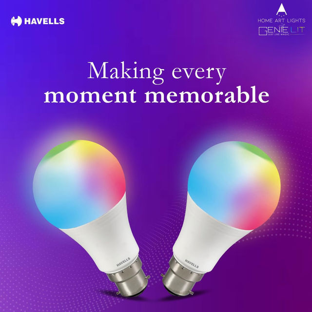 Havells 9W B22 Wi-Fi Smart Bulb Compatible With Alexa & Google Assistant - Rgb Colours, Base B22