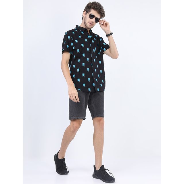 Ketch Men Black and Blue Slim Fit Printed Casual Shirt | Blue | L