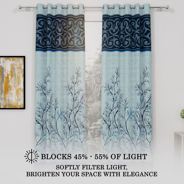Story@Home 200 GSM Polyester Abstract 2 Piece Door Curtain | Blue & White