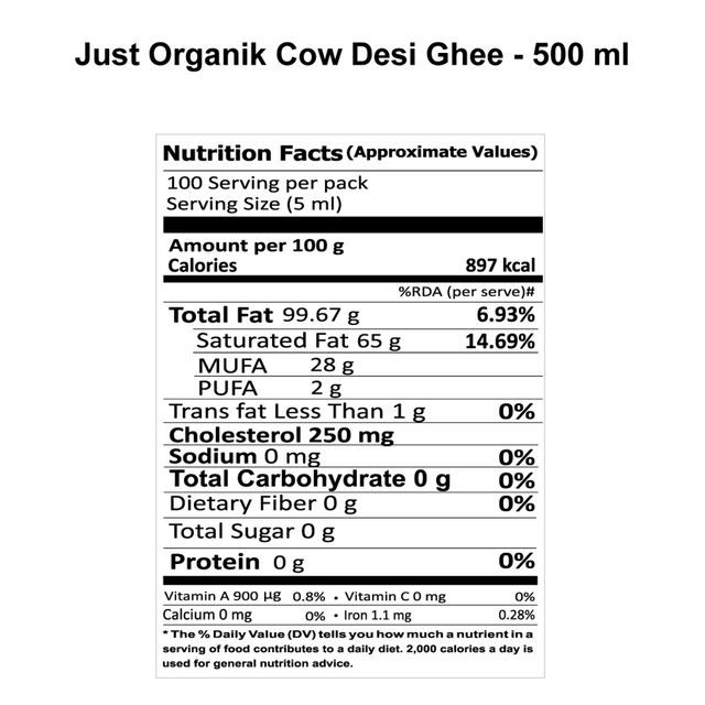 Just Organik Organic Cow Desi Ghee/Tuppa