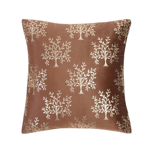 Hosta Homes Soft Velvet Tree Pattern Golden Foil Printed Brown Cushion Covers | Pack of 2