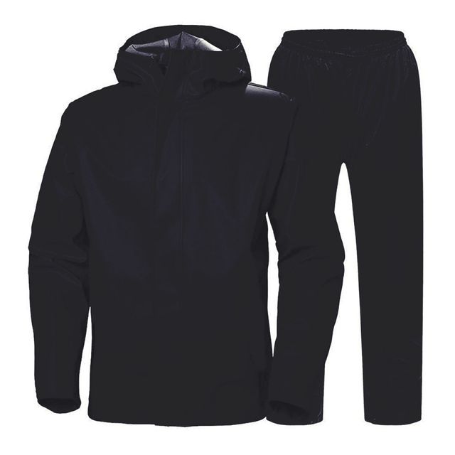 INFISPACE Adult Unisex Polyester Raincoat Suit with Adjustable Cap & Pockets Black Color XL