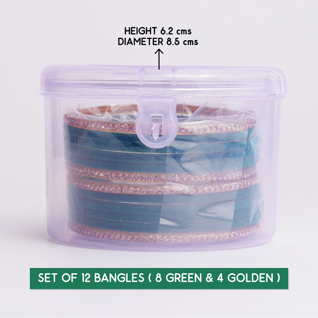 Oye Happy Green & Gold Velvet Bangles Size 2.6
