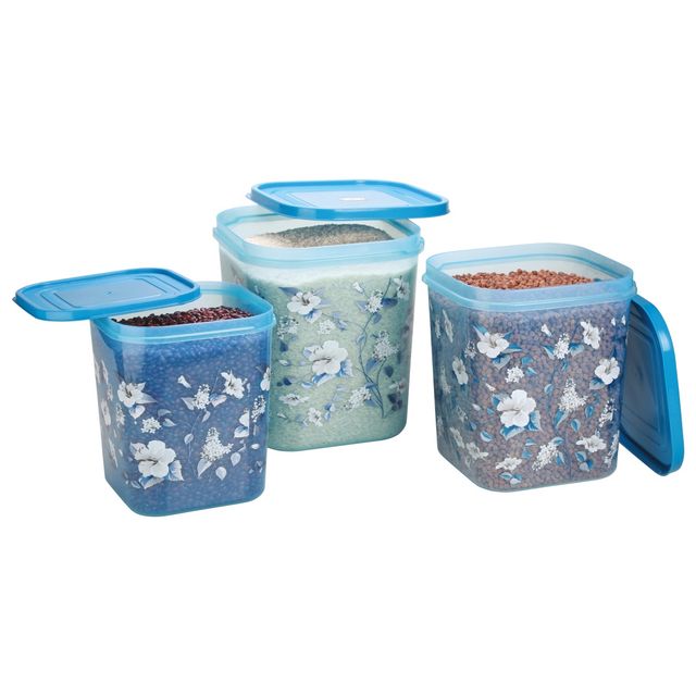 Joyo Kitchen Classic Container 3 Pcs Set | 65/85/115 | Transparent Printed Blue