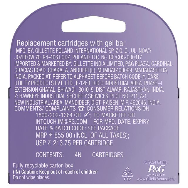 Venus Gillette Venus Comfortglide Hair Removal Razor Blades | Refills | Cartridges | Pack Of 4