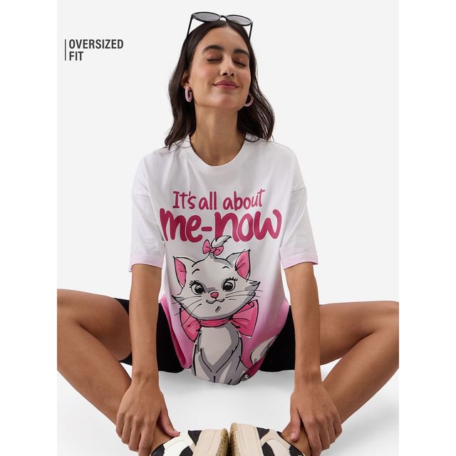 The Souled Store Women's The Aristocats It's All About Me-Now Oversized T-shirt | White - M