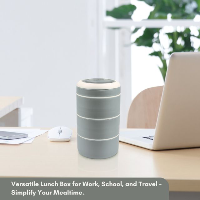 Flair Feast 3-Pc Lunch Box Set - Gray, Insulated With Handle & Spoon