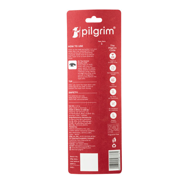 Pilgrim Kajal Black Mischief,Longlasting Formula, Lightweight,Water Proof, For Women