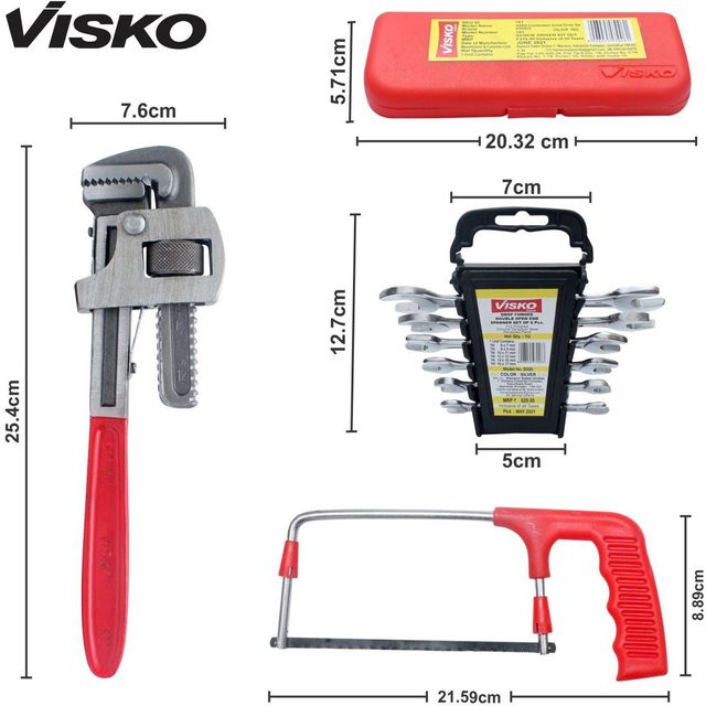Visko 820 Hand Tools Combo | 6" Hacksaw Frame | Screwdriver Set - 6 Pcs | Spanner Set - 8 pcs