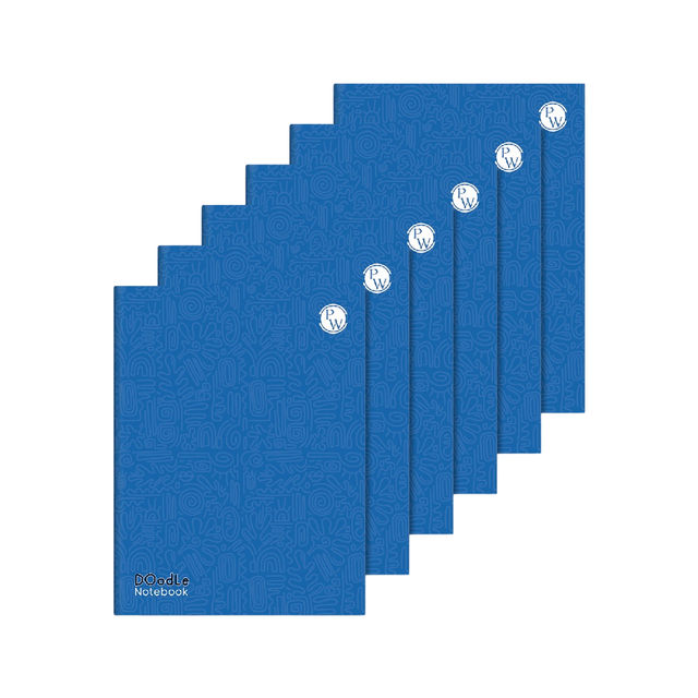 PW Doodle Notebook | 120 pgs | Single Line, 4 Line with Gap & 1 cm Square | Set of 6 | Blue