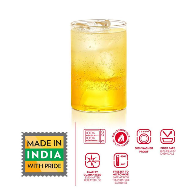 Borosil Vision Transparent Drinking Glass Set (295 ml) Borosilicate Glass Tumblers