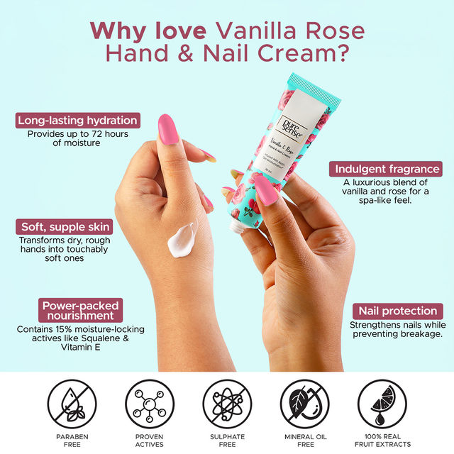 Puresense Vanilla & Rose Non-Sticky Hand And Nail Cream Infused With Biotin, Glycerin