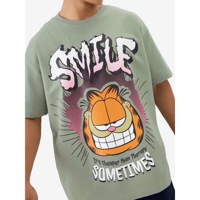 The Souled Store Men's Garfield Smile Oversized T-shirt | Green - S