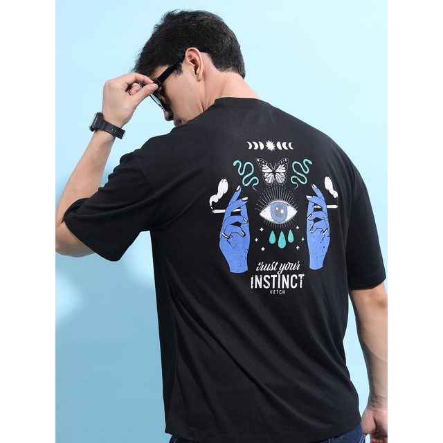 Ketch Men Graphic Printed Drop Shoulder Sleeves Oversized Fit T