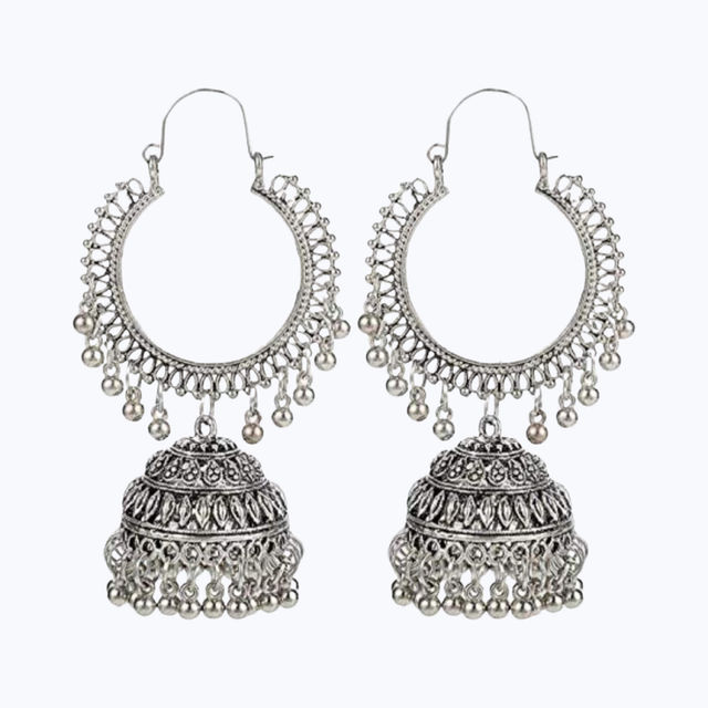 YouBella Jewellery Earrings Afghani Oxidised Silver Jhumka Earrings For Girls And Women