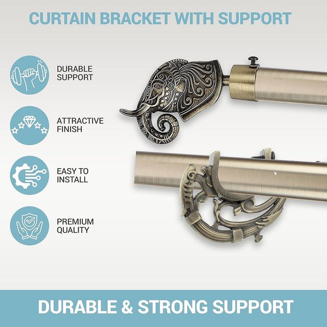 Gloxy Aluminium Antique Finish Curtain Bracket With 1 in Rod Support Fittings | Pair of 2)