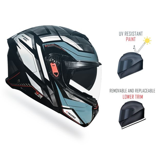 Studds Trooper D2 ISI-DOT CertifiedFlip-up Helmet with Dual Visor |Black N4 - XL