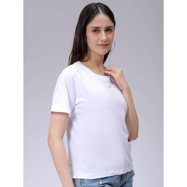 Freehand Women's Casual Regular Solid Crew Neck T-shirt | 0424-Zfhcntee3-04 | White - L