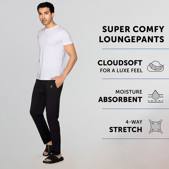 XYXX Ace IntelliSoft Cotton Modal Solid Loungewear Relaxed Fit | 2 Zipper Side pockets | Black- XL