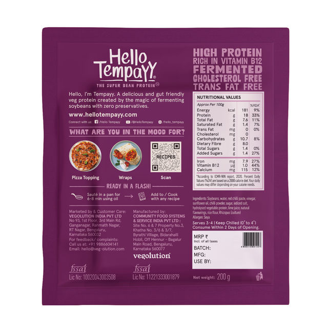 Hello Tempayy 36g Protein Tempeh Cubes | Peri Peri - Low Fat & High Fibre