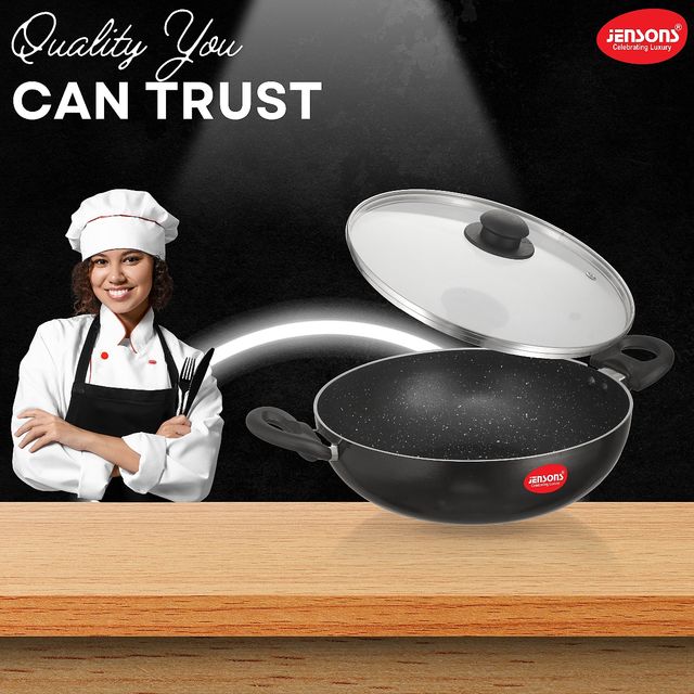 Jensons Cuisine Non Stick Kadhai With Glass Lid 22 cm ( 1.7 Liter )