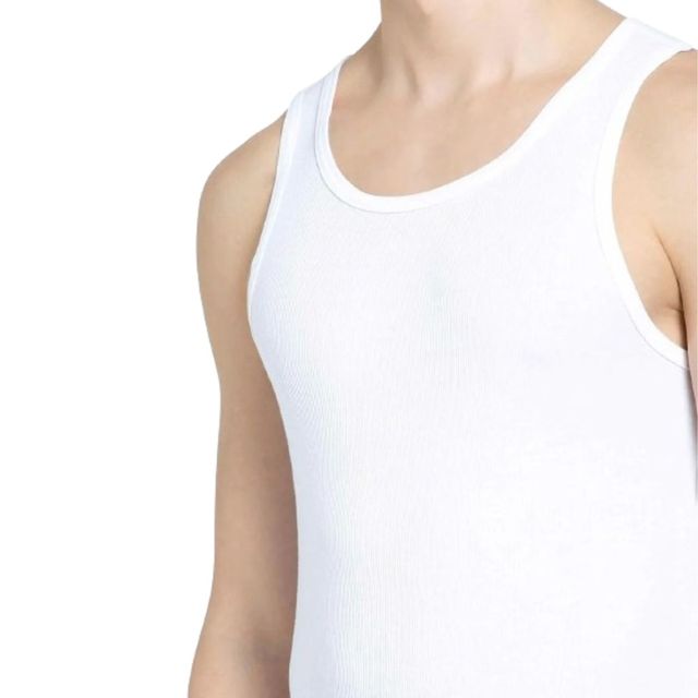 Jockey 8823 Men's Super Combed Cotton Rib Round Neck Vest|Stay Fresh Properties|PO2 | White-M