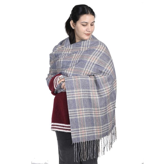 Calvadoss Women's Checked Stole With Fringed Border | Stl1544 | Multicolour