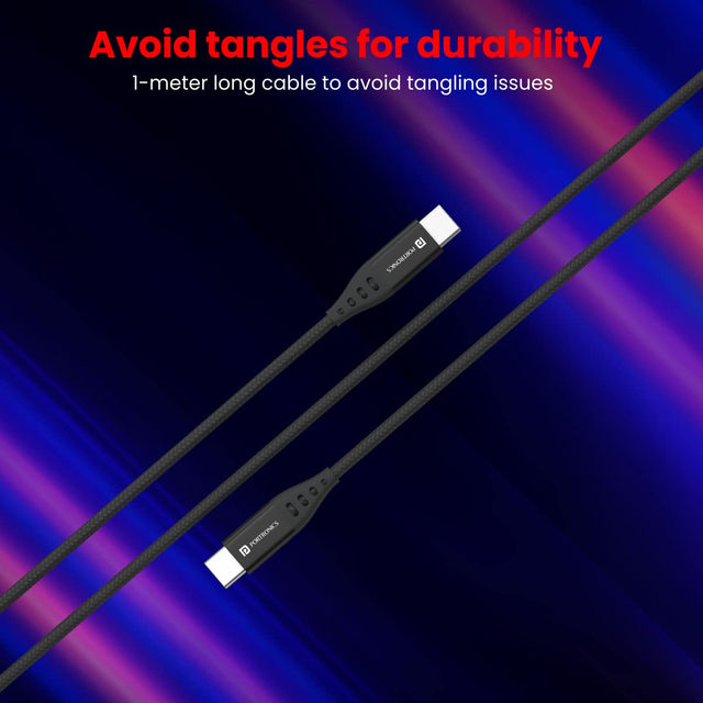 Portronics Konnect C1 TYpe-C To Type-C Data and Charging Cable - Black | 1.2 m | Super Flexible and Tangle-Free
