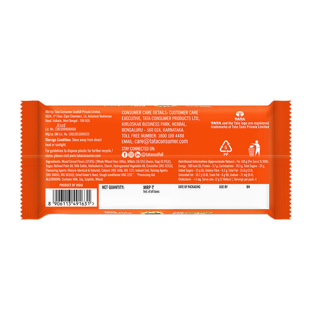 Tata Soulfull Ragi Bites Orange Wafers, No Maida, Wholesome Snack for Kids & Adults