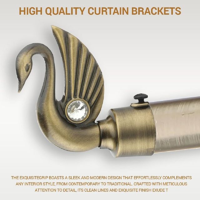 Gloxy Swan Bird Shape Aluminium Curtain Brackets | 1 inch Rod Support Fitting | Antique, Pair of 4
